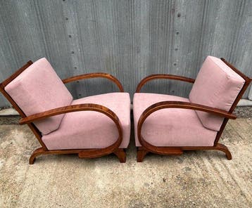 Walnut veneered - 1930s - Fauteuil (2) - Walnoot, Fluweel,