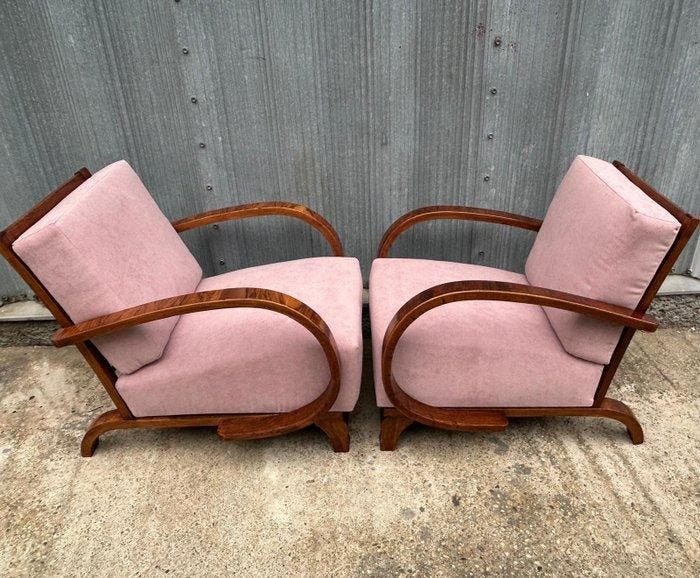 Walnut veneered - 1930s - Fauteuil (2) - Walnoot, Fluweel,, Antiek en Kunst, Kunst | Designobjecten
