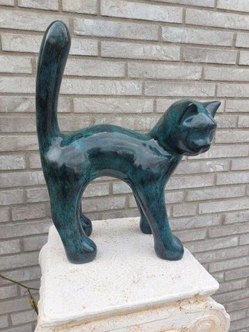 Beeld, Garden statue - Cat - Color green - 42 cm - polyresin