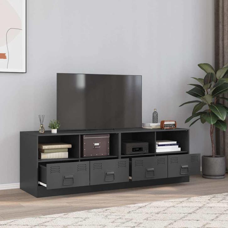 vidaXL Tv-meubelen 2 st 67x39x44 cm staal antracietkleurig, Huis en Inrichting, Kasten |Televisiemeubels, Nieuw, Verzenden