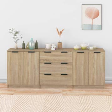 vidaXL 3-delige Dressoirs bewerkt hout sonoma eiken, Verzenden, Nieuw