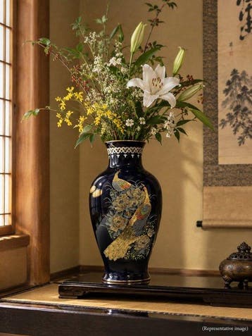 Vaas - Arita Ware – Mokusen Kiln – Grote kobaltblauwe en