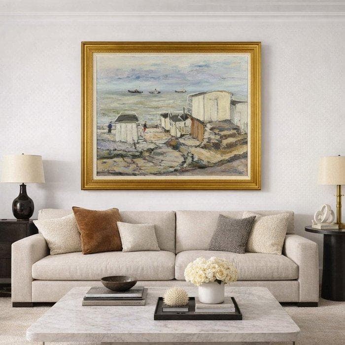 André Raffin (1927 - 2005) - La promenade aux cabines, Le, Antiek en Kunst, Kunst | Schilderijen | Klassiek