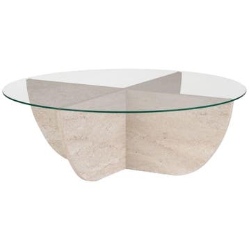 Evila Modern Coffee Table, 90 X 90 X 30 Cm, Travertine Color, Verzenden, Nieuw, Scandinavisch, 50 tot 100 cm