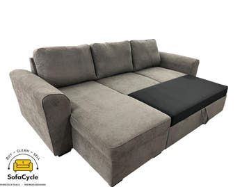 Hoekzetel bruin in stof met slaapbed, hoek R – overstock, Huis en Inrichting, Verzenden, Nieuw