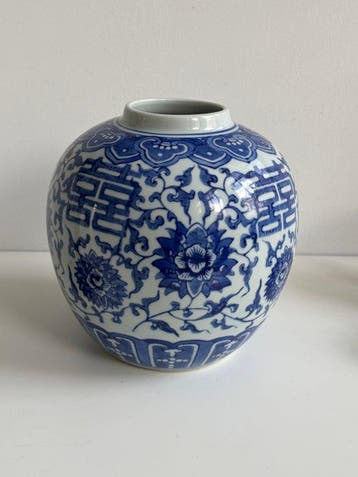 Chinees blauw-wit porselein Dubbel Geluk gemberpot - -