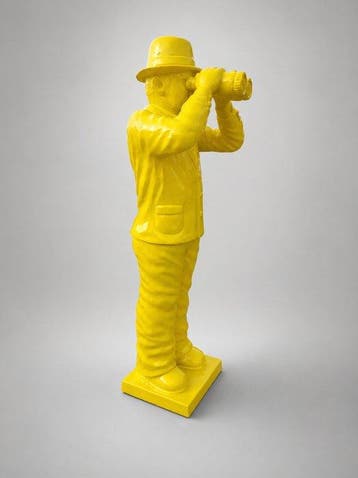 Beeld, man met verrekijker geel - 90 cm - polyresin, Antiek en Kunst