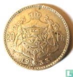 België 20 francs 1933 (FRA - positie A), Postzegels en Munten, Munten | België, Verzenden, Losse munt, Goud