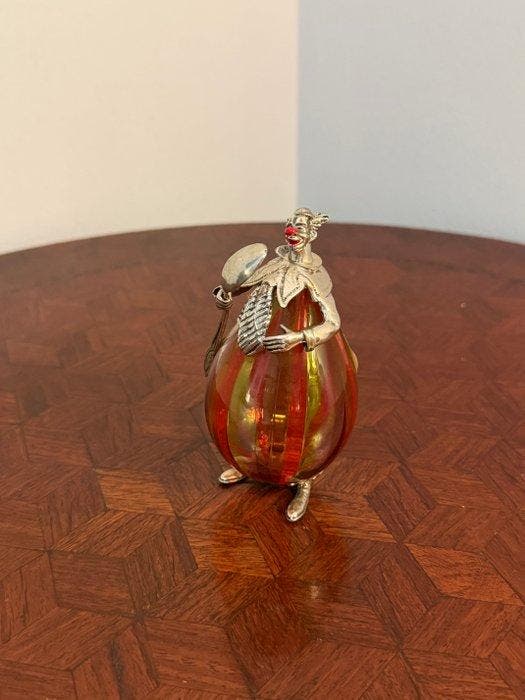 vitorio Angini - Beeldje - Clown - Muranoglas, .800 zilver, Antiquités & Art, Curiosités & Brocante
