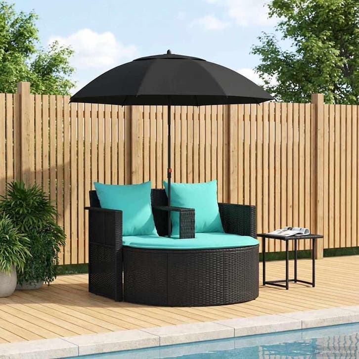 vidaXL Tuin Sofa 8 st poly rattan Zwart en Turkoois, Jardin & Terrasse, Chaises longues, Envoi