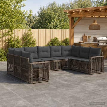 vidaXL Tuinbank Set 9 st Grijs en Donkergrijs poly rattan, Verzenden, Nieuw