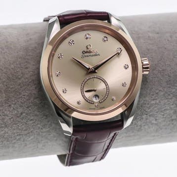 OMEGA - 38 mm, Stainless steel and Sedna Gold on a leather