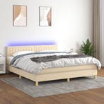 vidaXL Boxspring met matras en LED stof crèmekleurig 160x200, Verzenden