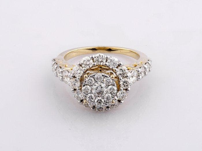 Ring - 14 karaat Geel goud - 2.08ct. tw. Diamant, Handtassen en Accessoires, Ringen