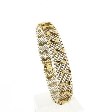 Gouden galeriedraad schakelarmband, Ophalen of Verzenden, Gebruikt, Goud, Goud
