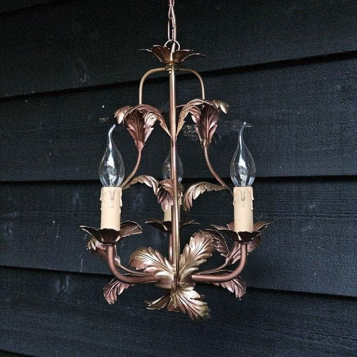 Lustre - Feuilles dacanthe - Fer forgé - Chandelier en tôle, Antiek en Kunst, Antiek | Verlichting