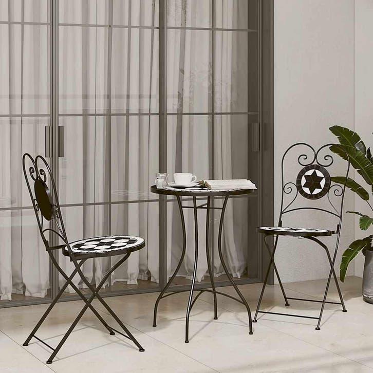 vidaXL Bistroset mozaïek ijzer en keramiek zwart en wit, Tuin en Terras, Tuinsets en Loungesets, Nieuw, Verzenden