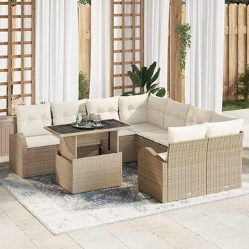 vidaXL Tuinbank Set 9 st Beige Poly Riet, Verzenden, Nieuw
