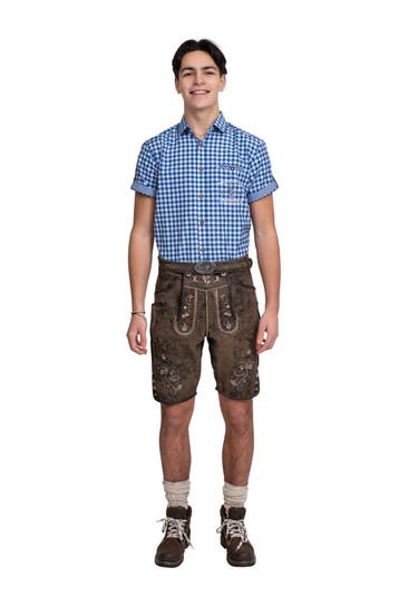 Lederhose kurz, brown vintage, with belt, Verzenden