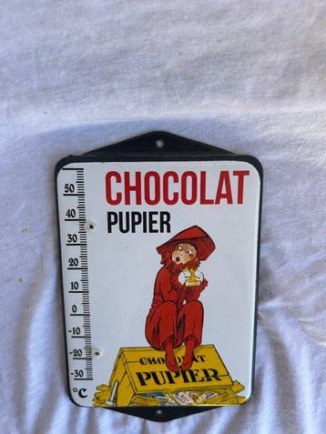 Prachtige Emaille Reclame-Thermometer Chocolat Pupier -