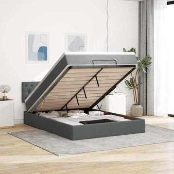 vidaXL Bed poef met matras en LEDs stof 140x190 cm, Verzenden