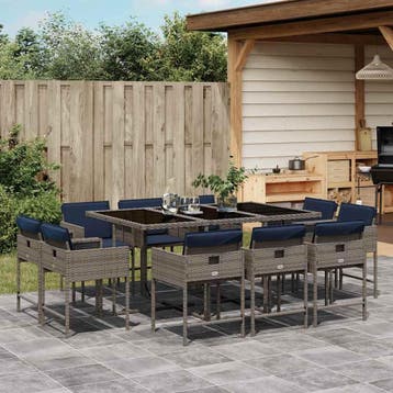 vidaXL 11-delige tuinset met kussens, grijs polyrotan, Verzenden, Nieuw, Tuinset