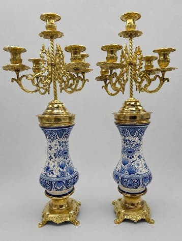 Kandelaar - Brons, Porselein - (h. 55.5 cm), Antiek en Kunst