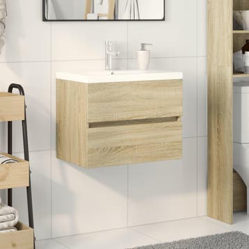 vidaXL 2-delige Badkamermeubelset keramiek en bewerkt hout, Verzenden