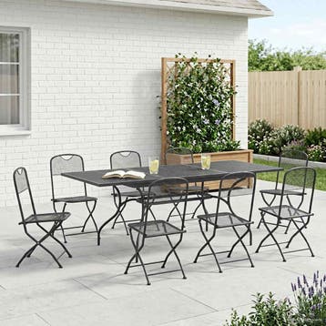vidaXL Tuin Eettafel Set 9 st Antracietkleurig Gaas en Staal, Verzenden, Nieuw