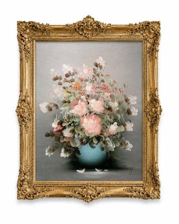 Europese school (XX) - Floral Still Life with Blue Vase, Antiquités & Art