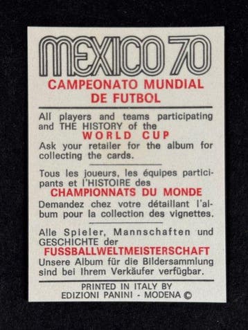 1970 Panini Mexico 70 World Cup, - England: Bobby Moore - 1