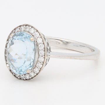 Ring - 18 karaat Witgoud Diamant (Natuurlijk) - Topaas