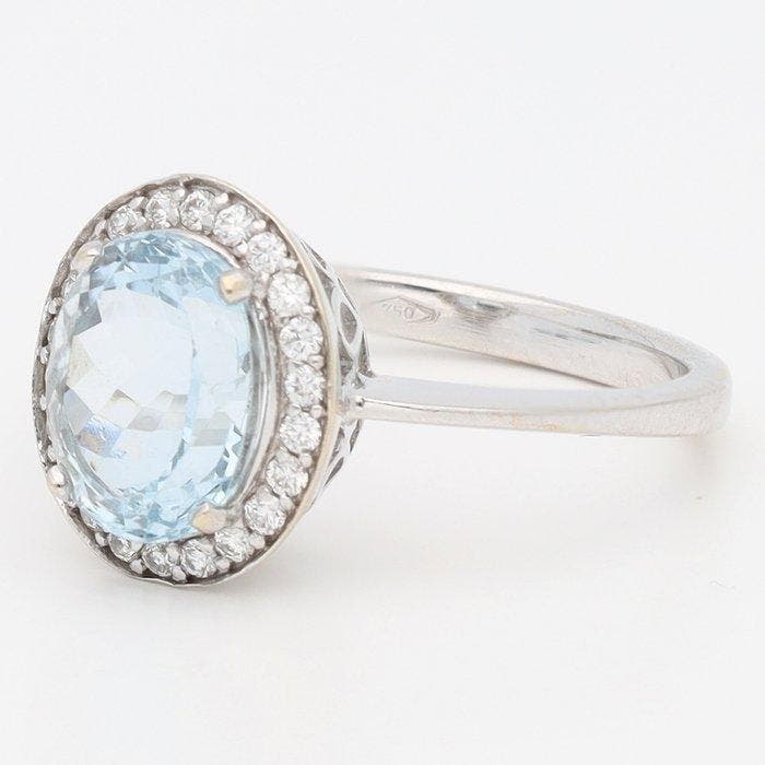Ring - 18 karaat Witgoud Diamant (Natuurlijk) - Topaas, Bijoux, Sacs & Beauté, Bagues