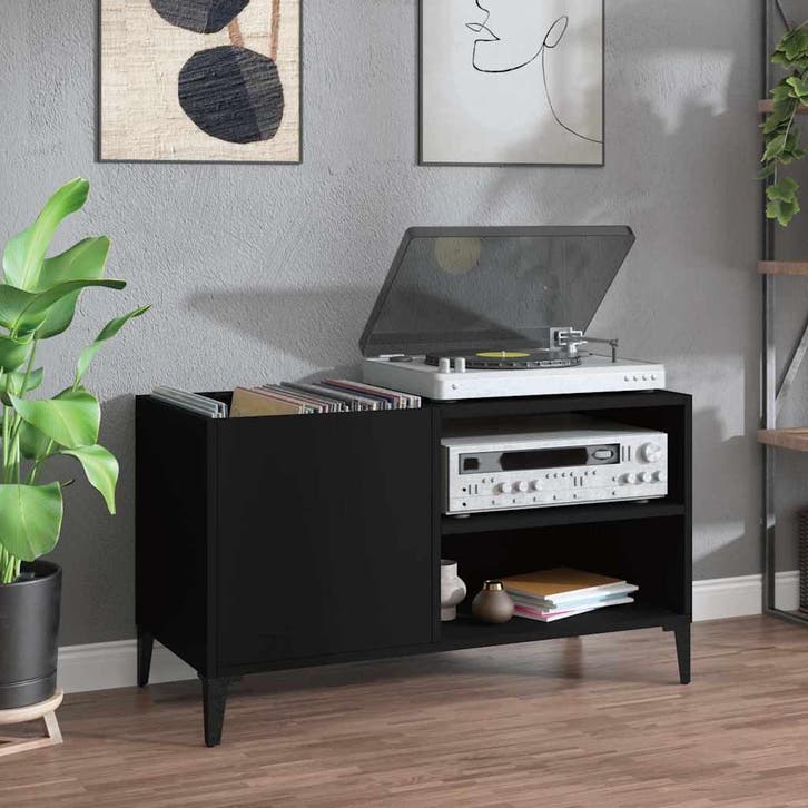 vidaXL Platenkast 84,5x38x48 cm bewerkt hout zwart, Maison & Meubles, Armoires | Autre, Envoi