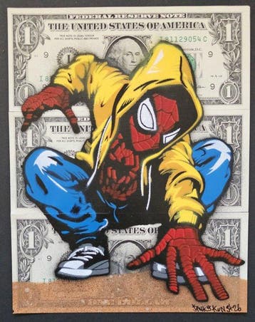 Jinks Kunst - SPIDER-MAN - 3 Real US $1 Banknotes - New