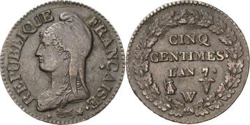 5 Centimes 1798 (an 7), Frankreich Erste Republik 1793-1804, Verzenden, België