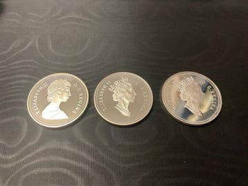 Canada. Elizabeth II. 1 Dollar 1989/1991 (3 monete) (Zonder, Postzegels en Munten