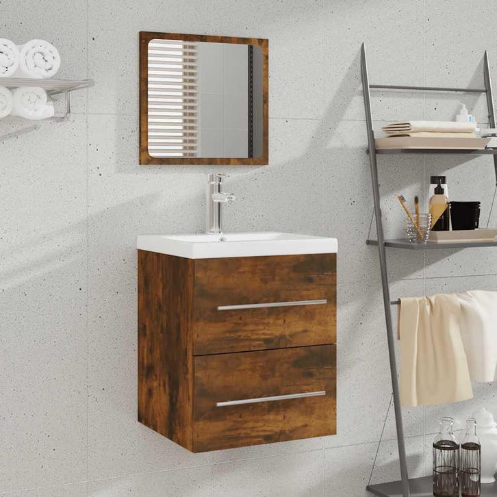 vidaXL Badkamerkast met spiegel 41x38,5x48 cm gerookt, Huis en Inrichting, Badkamer | Badkamermeubels, Nieuw, Verzenden