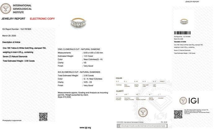 Bague - 18 carats Or jaune, Or blanc - 3.56ct. tw. Diamant, Handtassen en Accessoires, Ringen