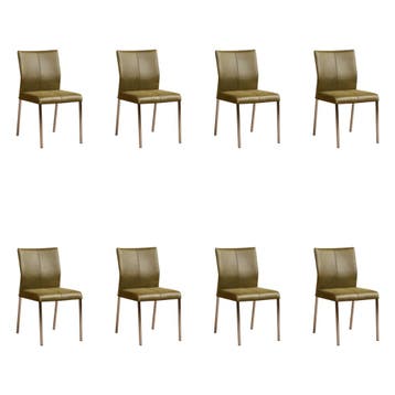 Set van 8 Leren eetkamerstoelen Basic - Vintage Olive, Huis en Inrichting, Stoelen, Ophalen of Verzenden, Nieuw, Leer, Eén