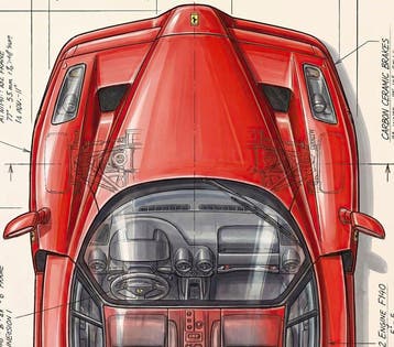 Kleury.art - [XL MATTE PAPER] Industrial Blueprint: Ferrari