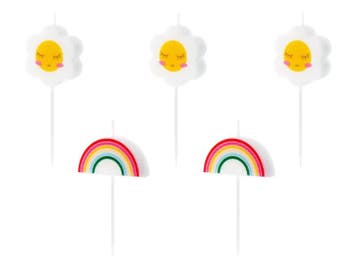 Kaarsen Regenboog En Bloem 3,5cm 5st, Verzenden