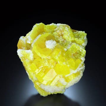 GEEN RESERVE! SULFUR met UV-ARAGONIET Cozzo Disi, Italië, Verzamelen, Mineralen en Fossielen