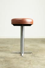 Kruk - inox, Leder - Vintage design kruk leder