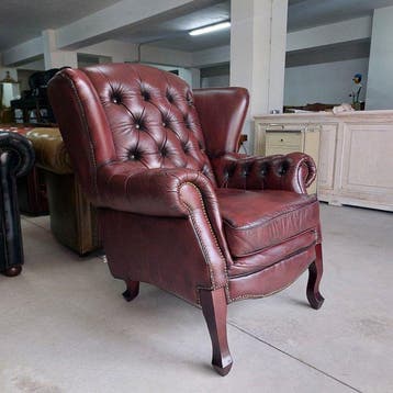 Chesterfield style - Fauteuil - Bergere - Leder, Hout -