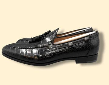 Santoni-UK8-Alligator-Black Tasselloafers-No Minimum!! -, Nieuw