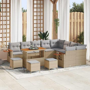 vidaXL Tuinbank Set 13 st Beige poly rattan, Verzenden