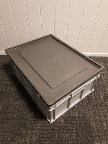Stapelbak met deksel 800x600x340 mm euronorm grijs pp, Ophalen of Verzenden