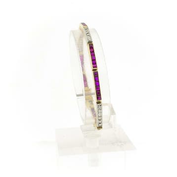 Gouden staafjes schakel armband met robijnen en diamanten, Handtassen en Accessoires, Armbanden, Gebruikt, Ophalen of Verzenden
