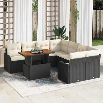 vidaXL Tuinbank Set 7 st 6-Aantal zitplaatsen Zwart en crème, Verzenden